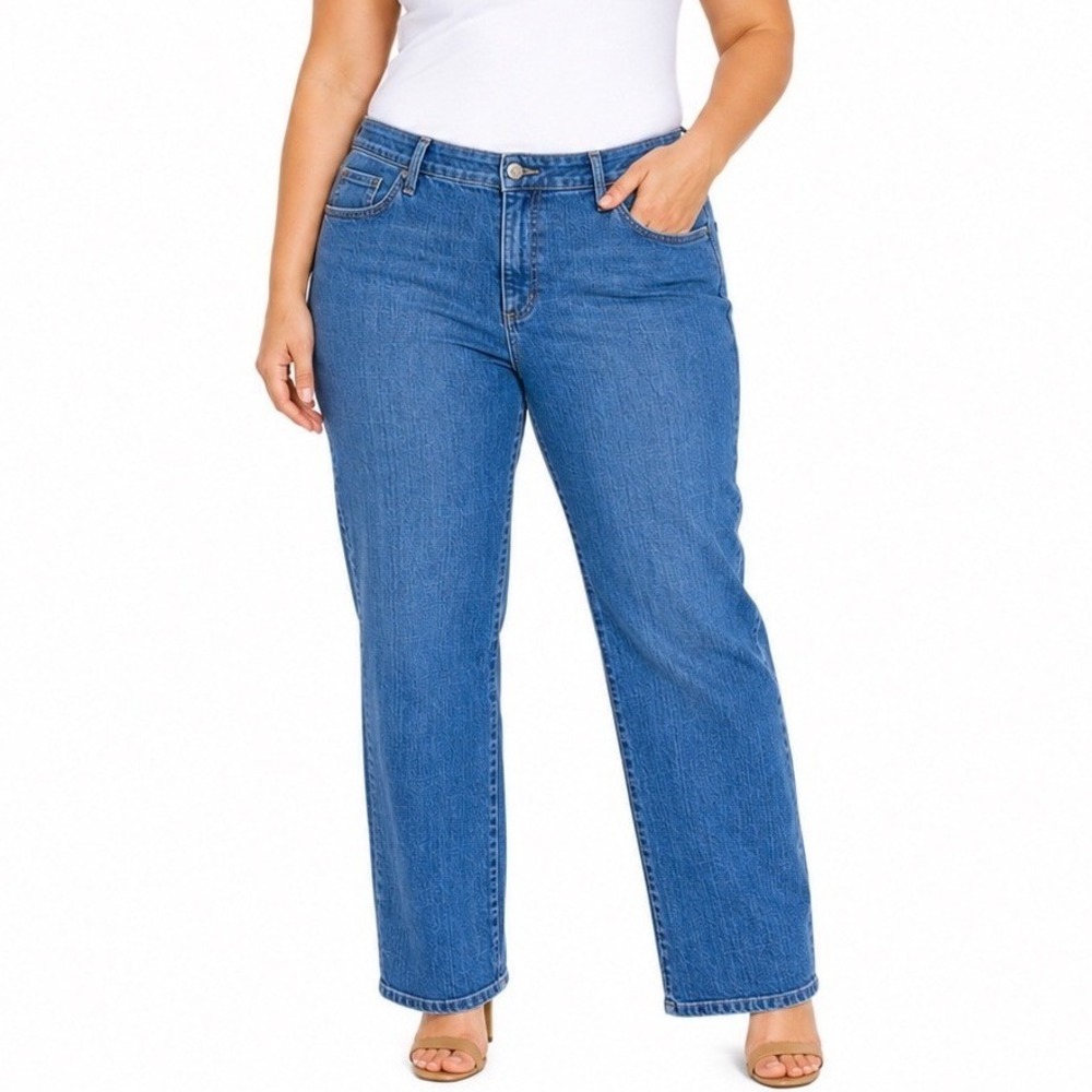 St John's Bay Straight Leg Jeans Women's 20W Blue Cotton Blend Classic Fit Pants